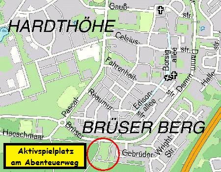 Stadtplanauszug mit Kennzeichnung des Brüser Dorfs